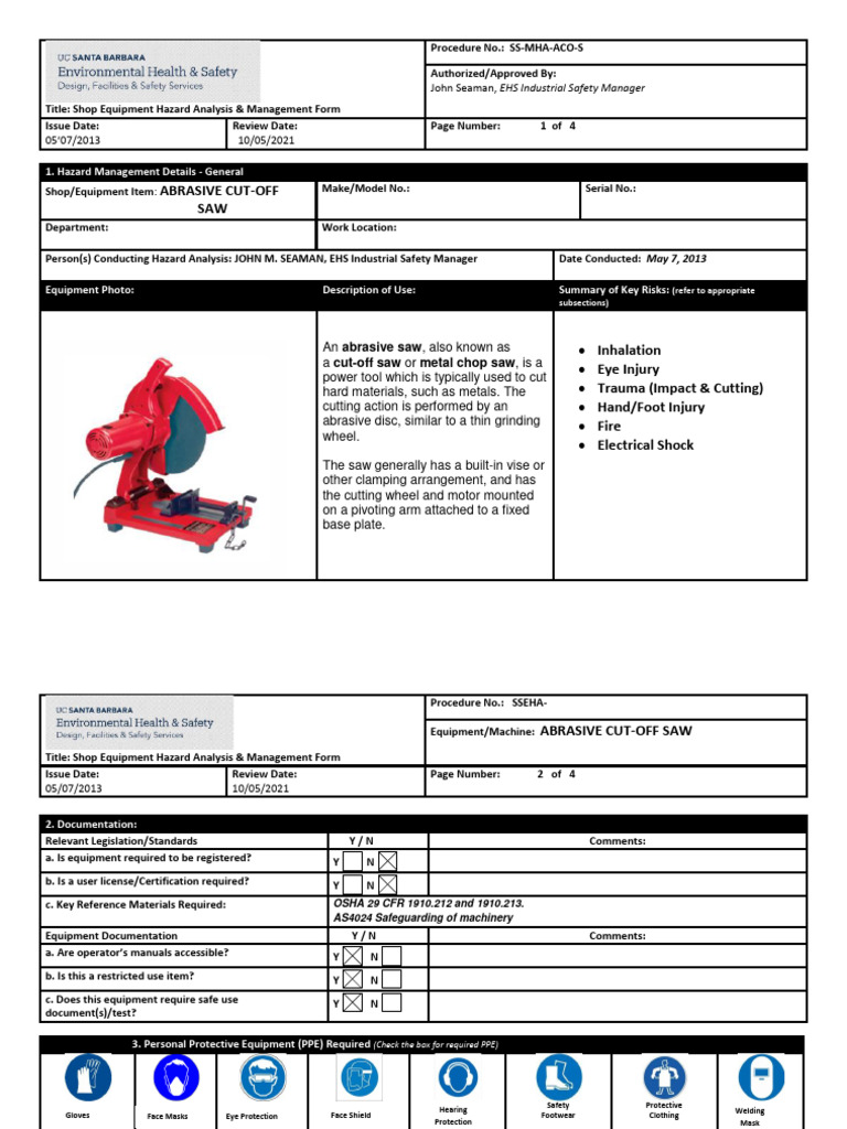 Shop Safety Equipment Hazard Analysis and Management ABRASIVE CUT-OFF ...