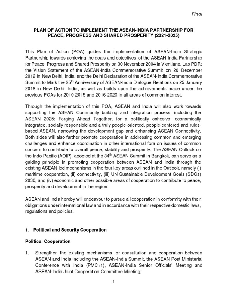 ASEAN India POA 2021 2025 Final PDF Emergency Management
