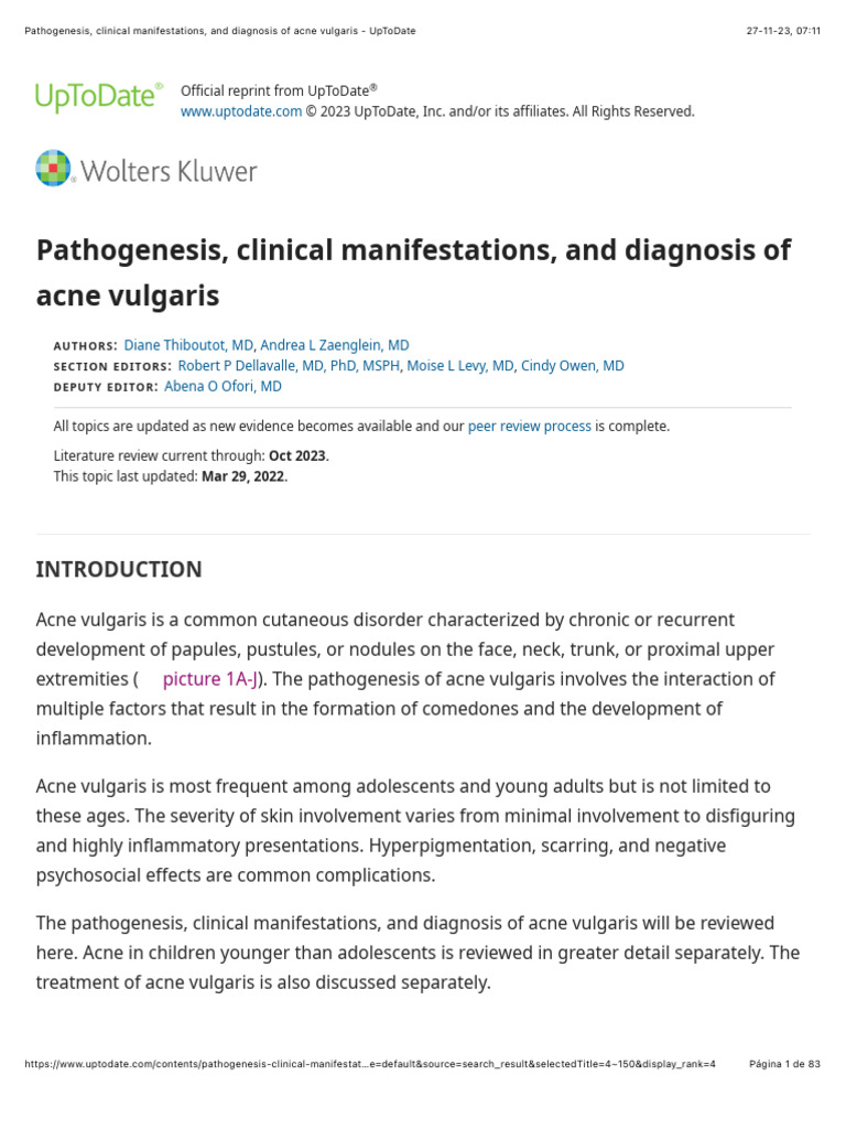 Pathogenesis, Clinical Manifestations, and Diagnosis of Acne Vulgaris