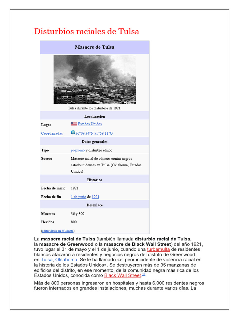 Disturbios Raciales de Tulsa PDF Violencia