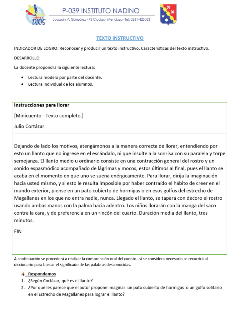 Creación de Textos Instructivos para Niños | PDF