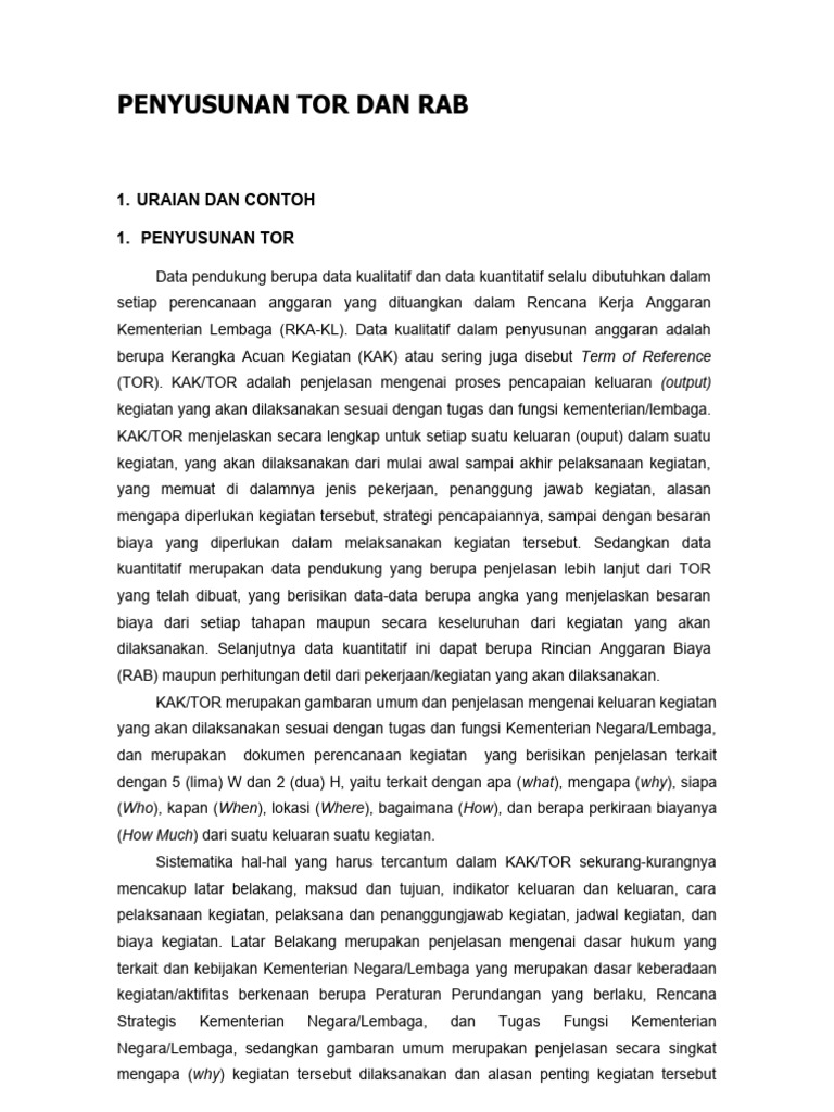 Penyusunan TOR dan RAB Kegiatan | PDF | Bisnis | Pengelolaan Keuangan ...