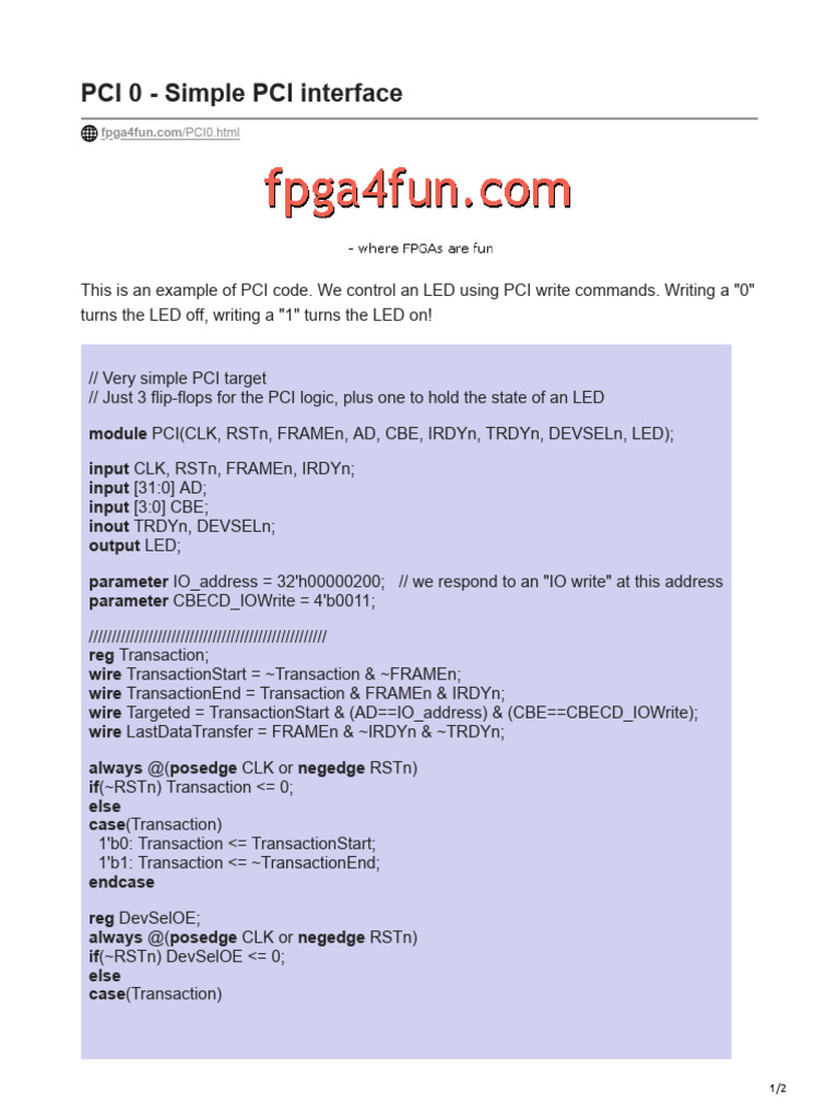 PCI 0 - Simple PCI Interface | PDF