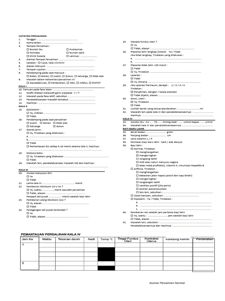 Lembar Belakang Partograf | PDF