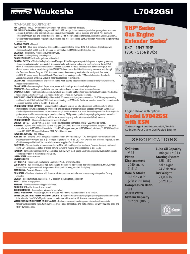 Waukesha l7042gsi Data Sheet | Engines | Valve