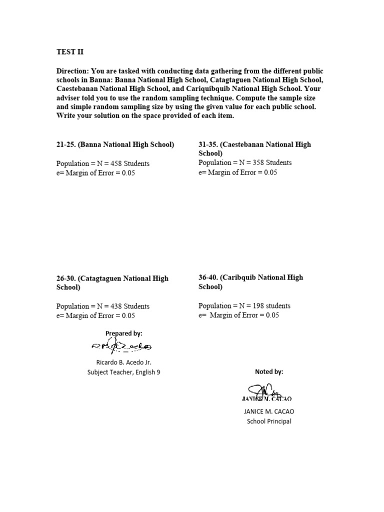 Random Sampling for Banna Schools | PDF