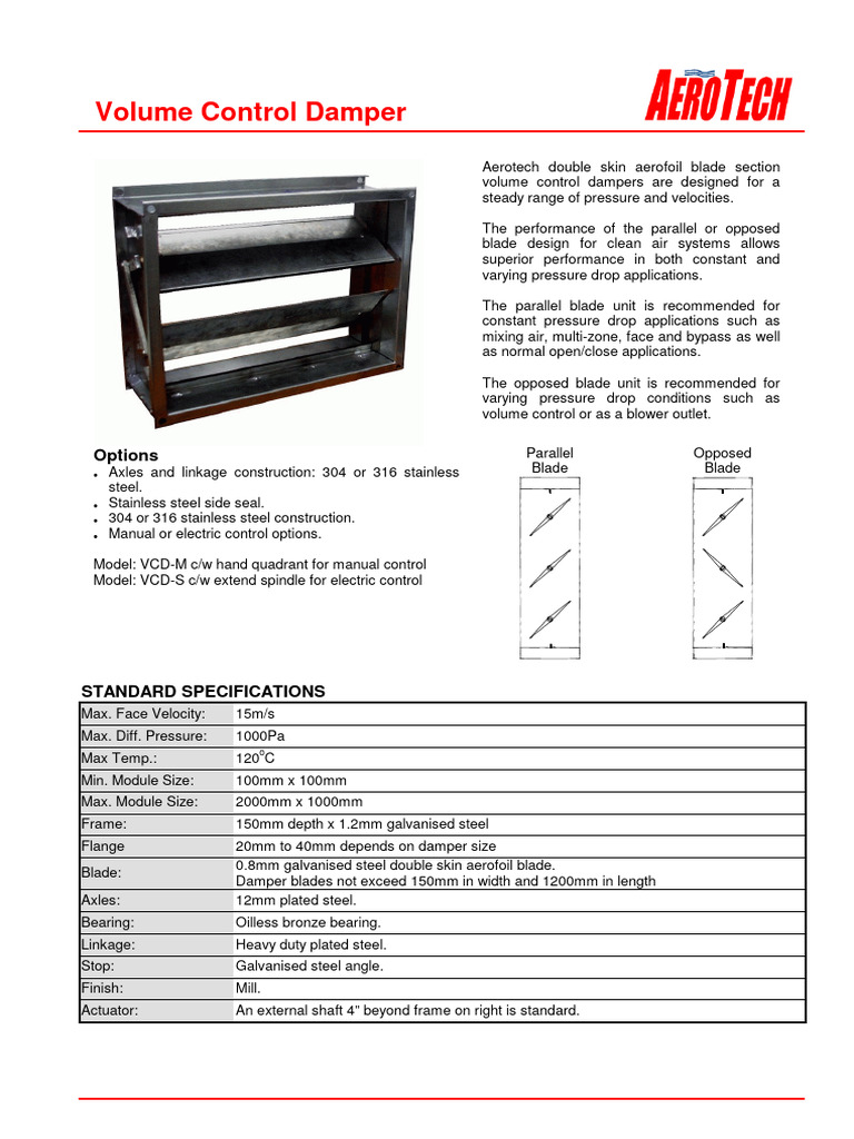 Volume Control Damper Catalogue | PDF | Pressure | Applied And ...