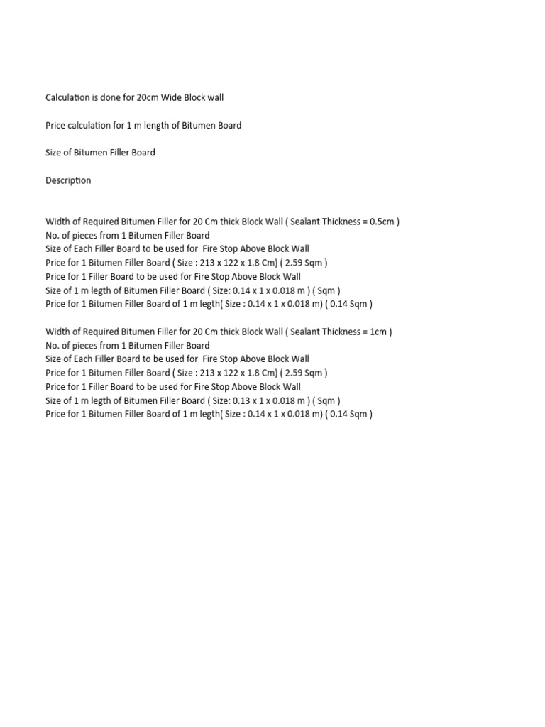 Firestop Joint Sealant Calculation PDF Metrology Quantity