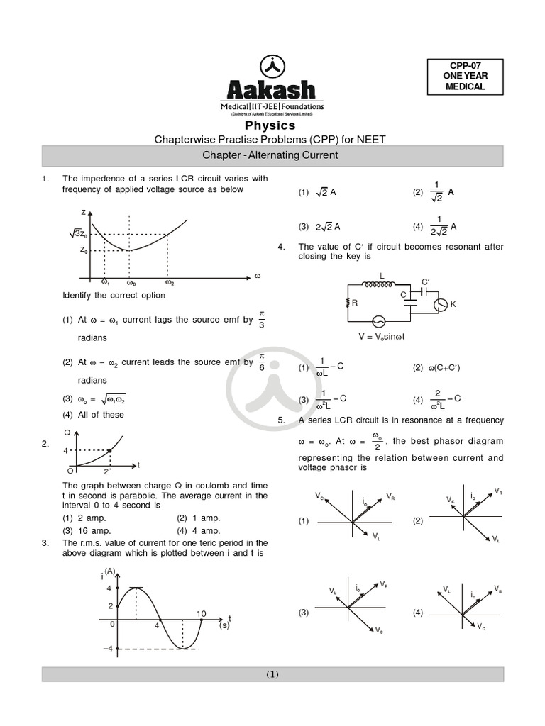 (@NEETpassionate) Aakash CPP - 7 | PDF | Electrical Network | Inductor