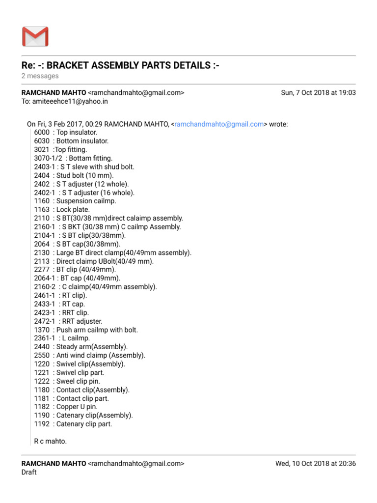 Bracket Assembly Parts List | PDF | Manufactured Goods | Equipment