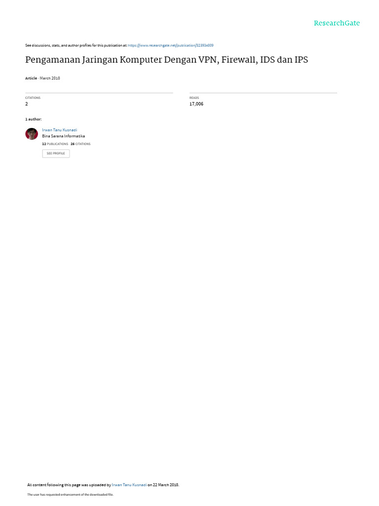 Pengamanan Jaringan Komputer Dengan VPN, Firewall, IDS Dan IPS | PDF