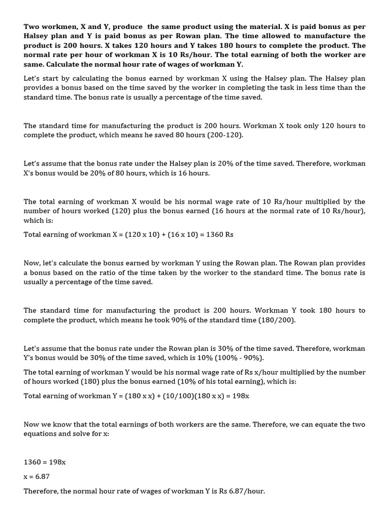 Numerical pdf piece work wage