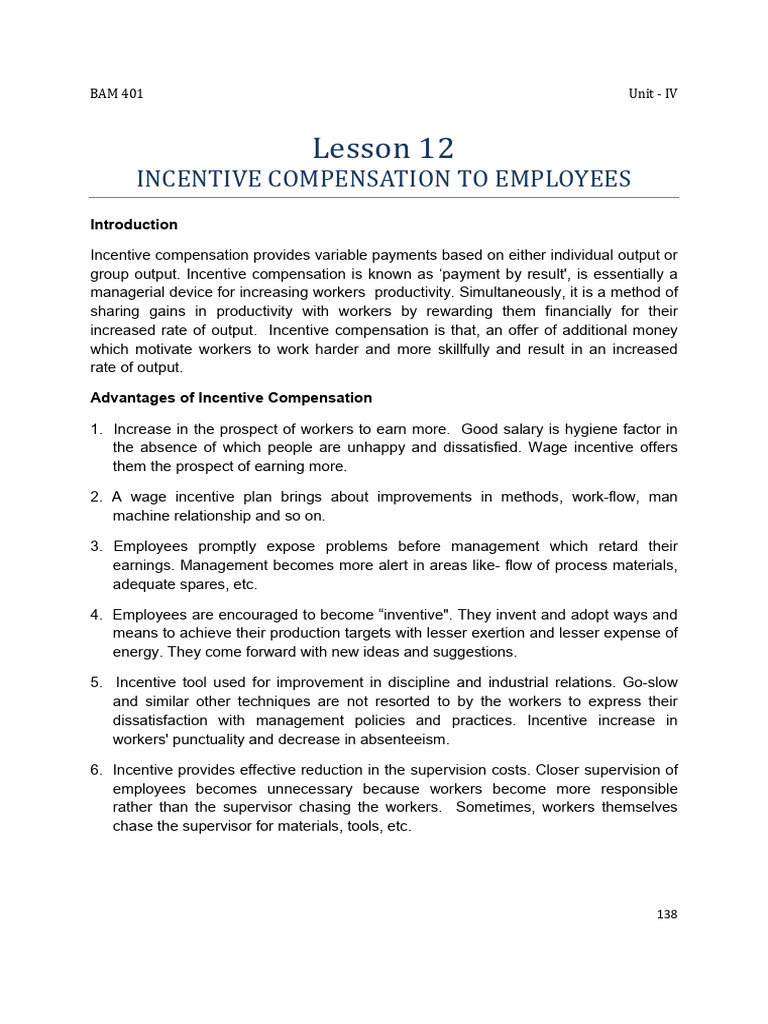Incentive Plan Description | PDF | Piece Work | Incentive