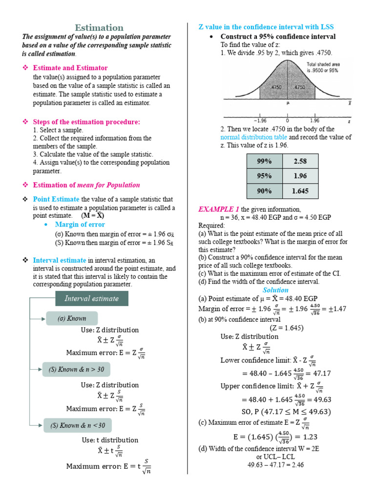 CH04 Cheat Sheet | PDF | Confidence Interval | Estimator