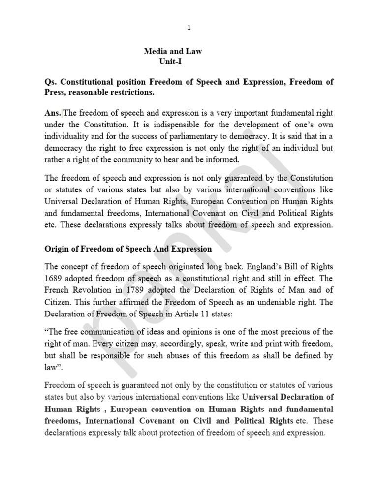 Media Law: Freedom of Speech Overview | PDF | Contempt Of Court | Mass ...