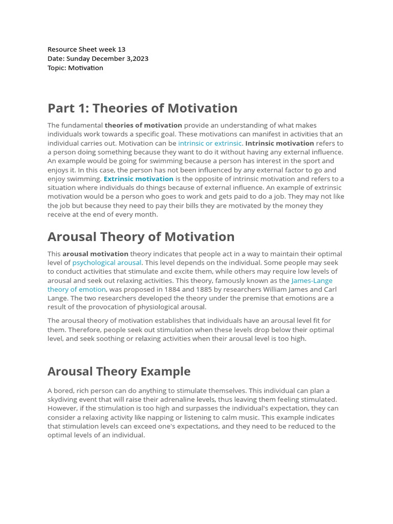 Resource Sheet Week 13 | PDF | Motivational | Motivation