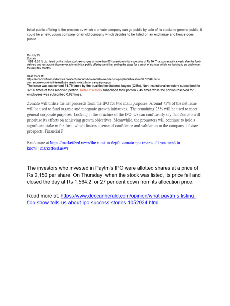 Zomato IPO Success and Market Insights | PDF | Initial Public Offering ...
