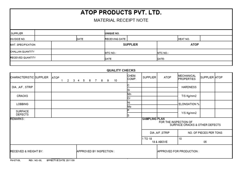 Material Receipt Note for ATOP Products | PDF | Physical Sciences ...