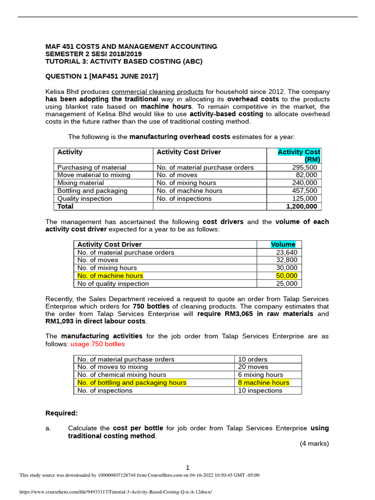 Activity-Based Costing in MAF 451 | PDF | Cost | Management Accounting
