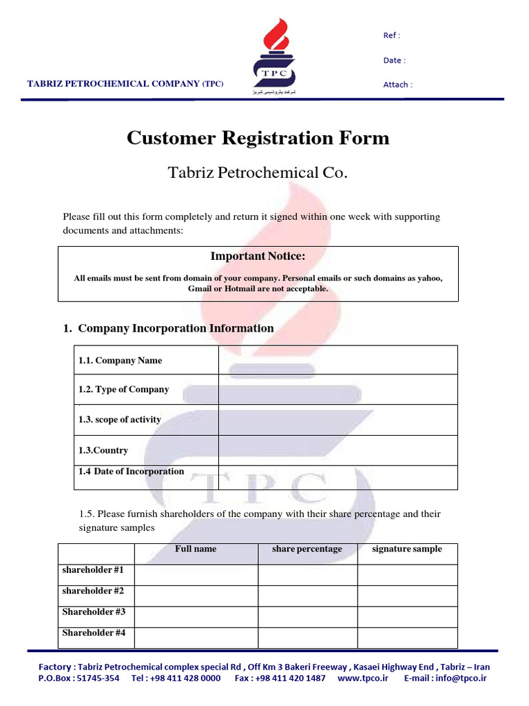 Customer Registration Form for TPC | PDF | Common Law | Justice