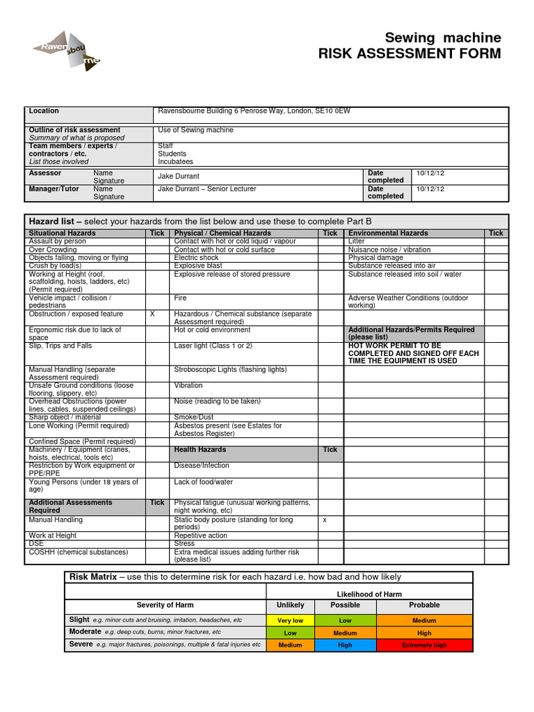 Sewing Machine Risk Assessment | PDF | Hazards | Risk