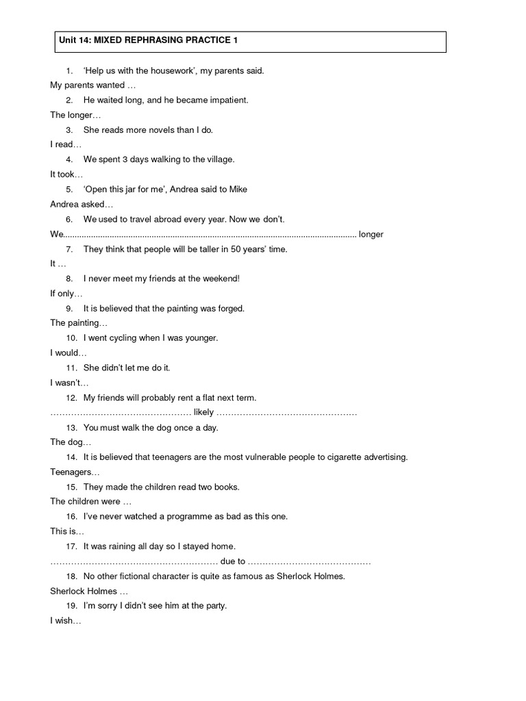 Sara Felis Fumanal - Mixed Rephrasing Practice | PDF | Mystery ...