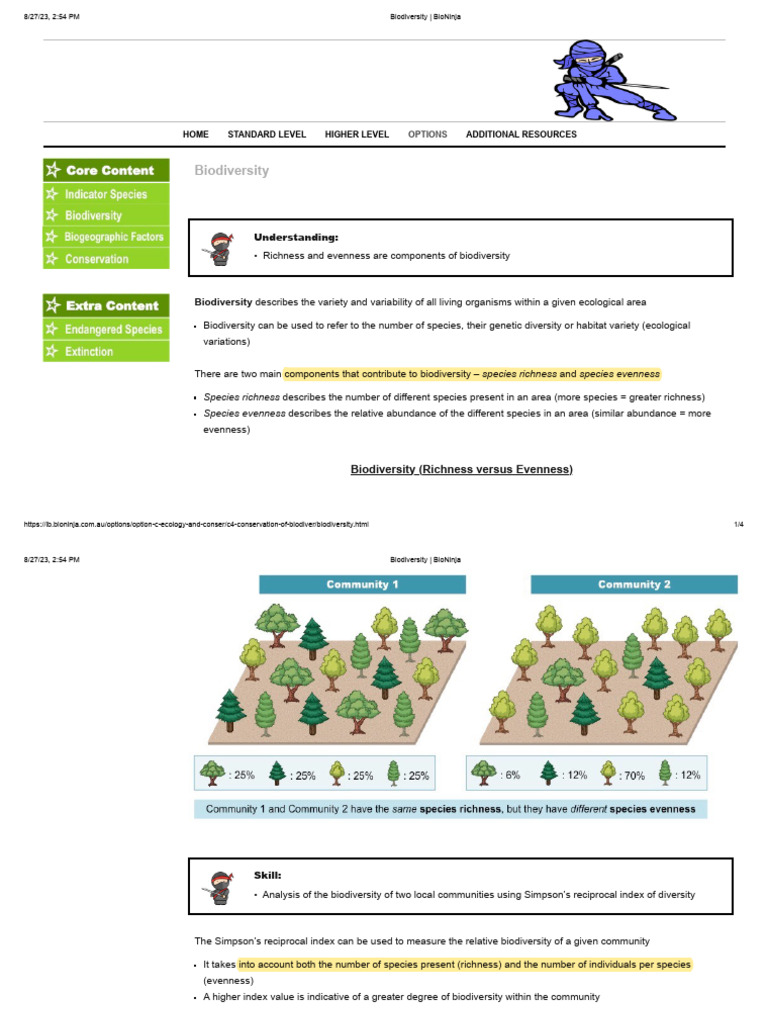 Biodiversity - BioNinja | PDF | Biodiversity | Species