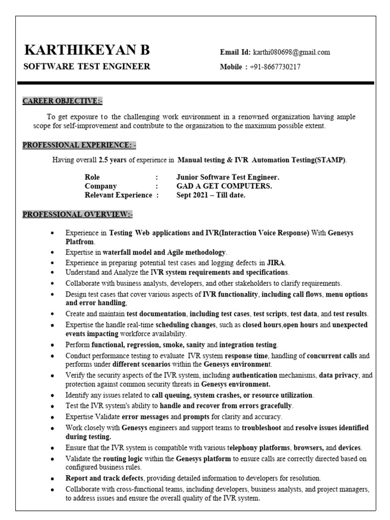 Karthikeyan B IVR Tester PDF