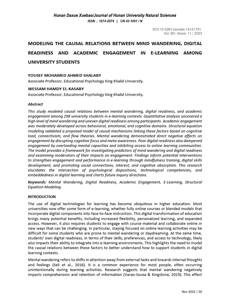 Modeling the causal relations between mind wandering digital readiness