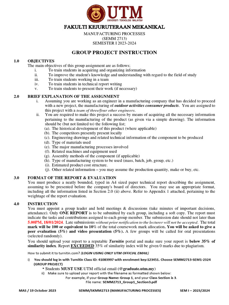 Manufacturing Processes Group Project Guide | PDF | Information ...