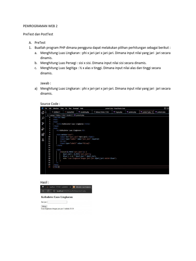 Pemrograman Web 2 Pretest Dan Posttest Rinal | PDF