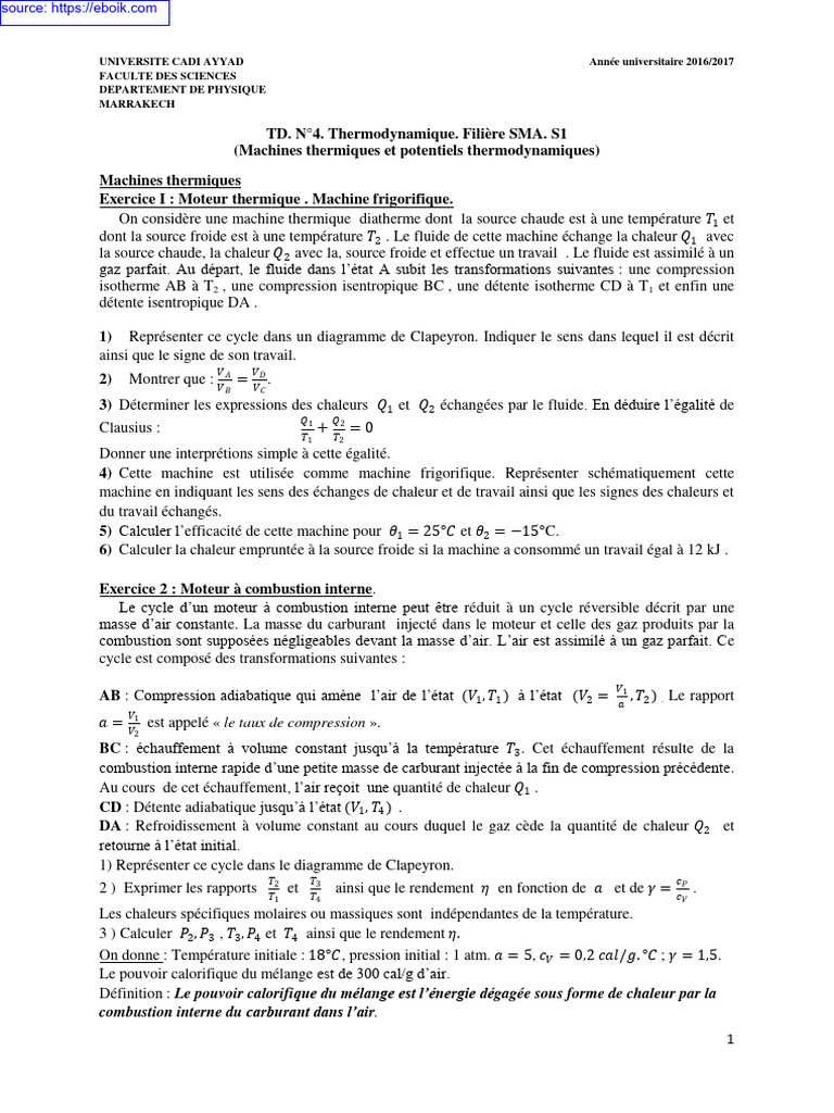 Exercices de thermodynamique avancée | PDF | Chaleur | Capacité thermique