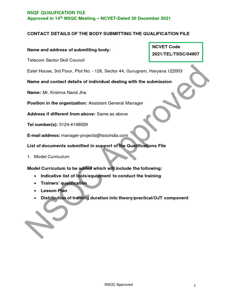 NSQF Qualification File: Telecom Engineer | PDF | Business | Technology ...