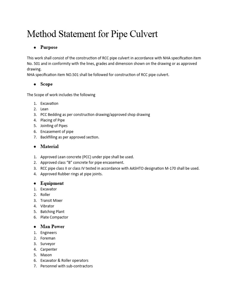 RCC Pipe Culvert Construction Method | PDF | Concrete | Building ...