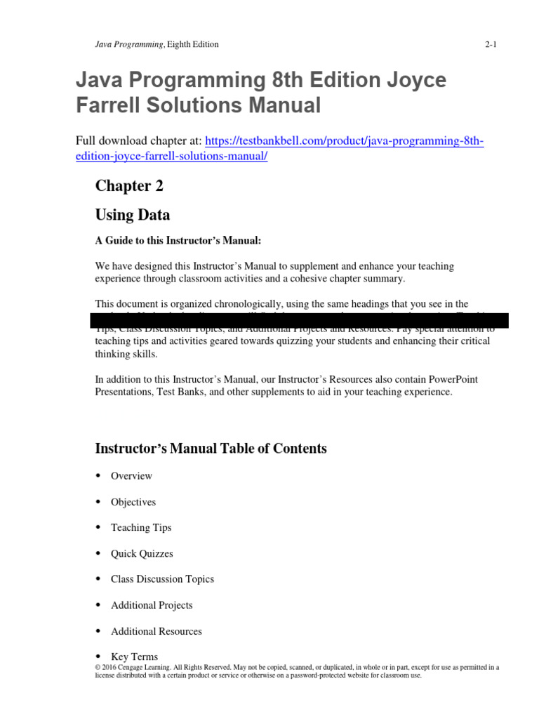 Java Programming 8th Edition Joyce Farrell Solutions Manual | PDF ...