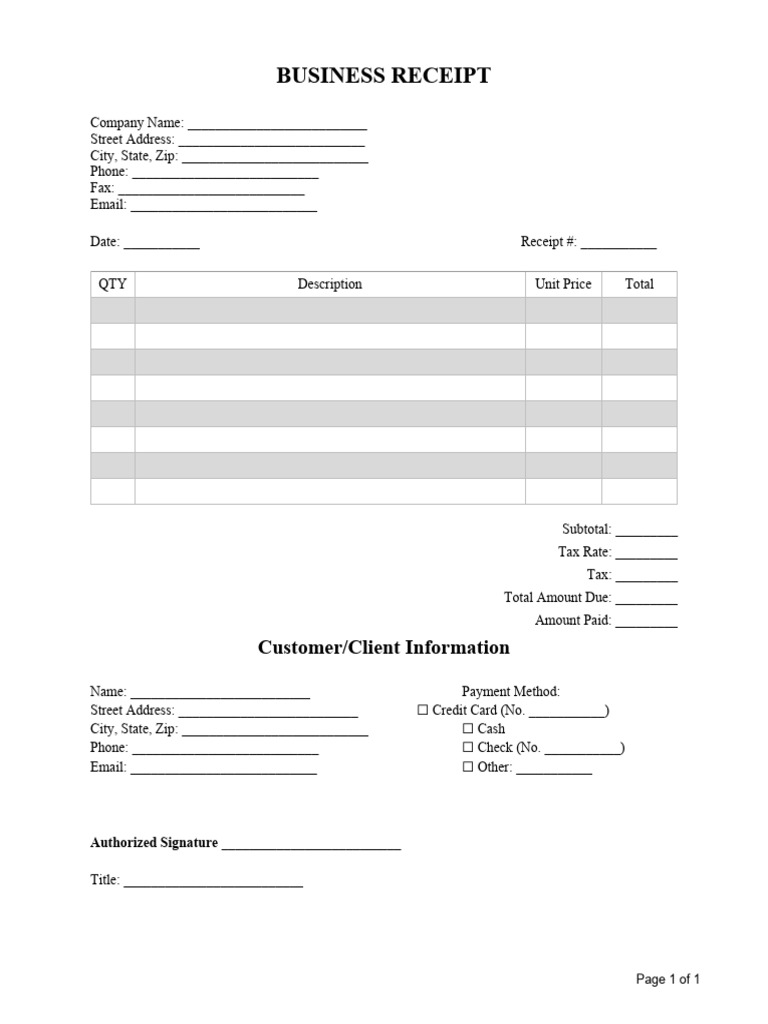 Business Receipt Template | PDF