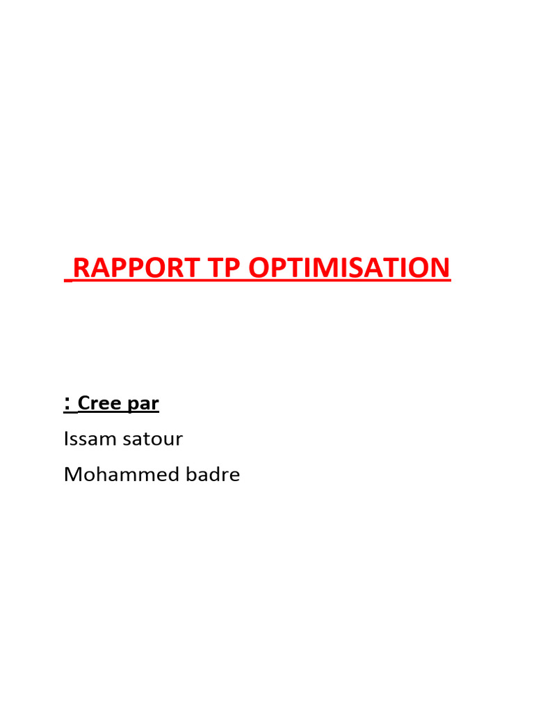 Rapport sur l'optimisation TP | PDF | Optimisation mathématique ...