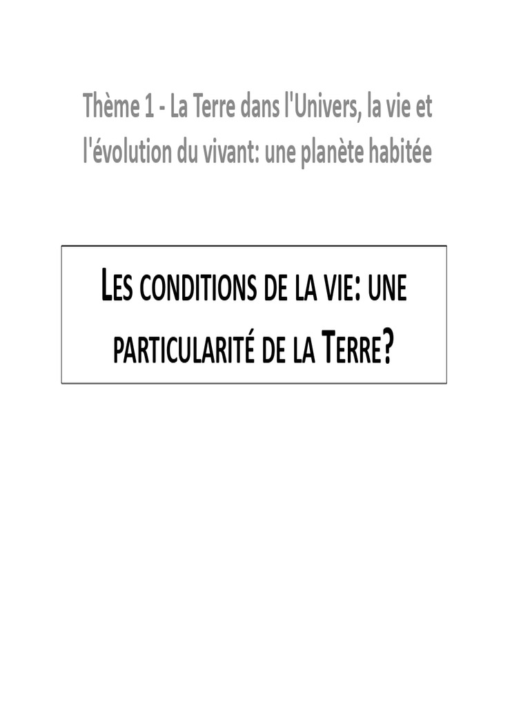 Conditions de vie sur Terre et originalités | PDF | Système solaire ...