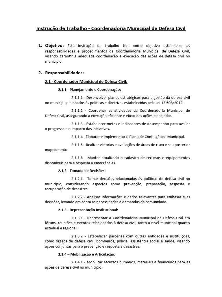 Instru o De Trabaho Defesa Civil PDF Defesa Civil Militar