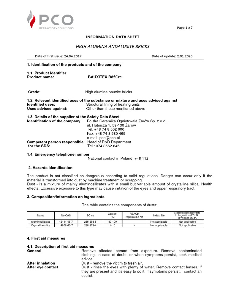 High Alumina Bauxite Bricks SDS | PDF | Personal Protective Equipment ...
