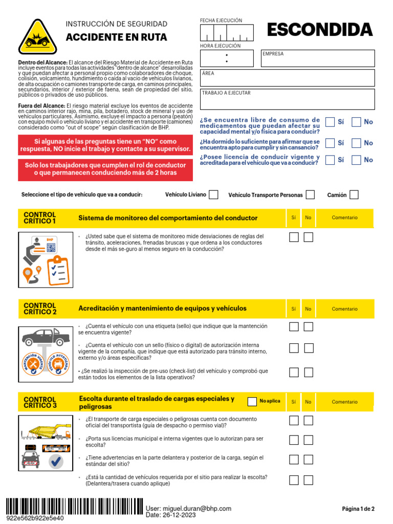 Controles Críticos para Seguridad Vial | PDF | Transporte | Camión