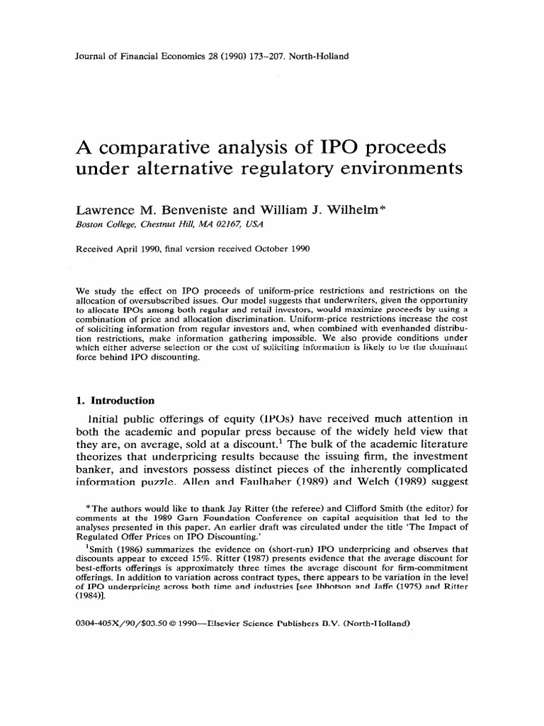 IPO Proceeds and Regulatory Impact Analysis | PDF