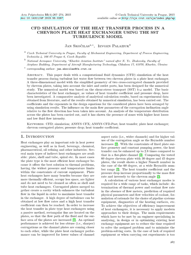 CFD Simulation in Chevron Heat Exchanger | PDF | Heat Exchanger | Fluid ...