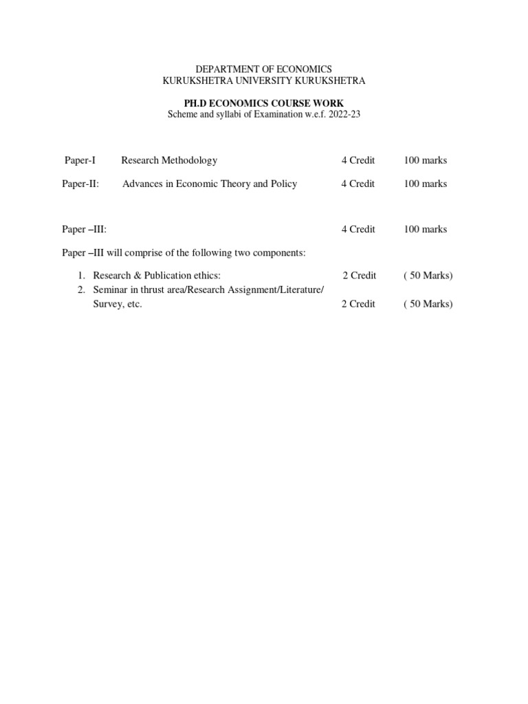 PhD Economics Course Work Syllabus 2022-23 | PDF | Methodology | Economics