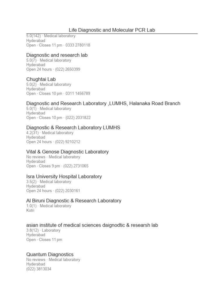 LUMHS Diagnostic Labs in Hyderabad | PDF
