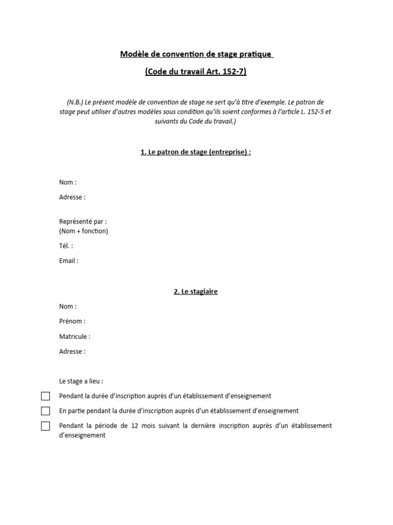 Modele Convention de Stage Pratique | PDF