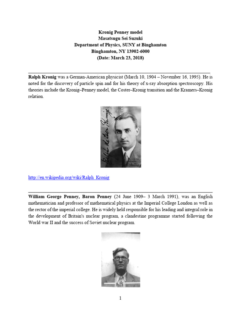 15 4 Kronig Penney Model Pdf Physics Electromagnetism