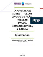 Informacion Probabilidades Pagos y Tablas Ruletas Juegos Vivos o Paño Casinos Sapia 1