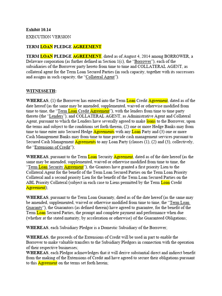 Term Loan Pledge Agreement Overview | PDF | Loans | Securities (Finance)
