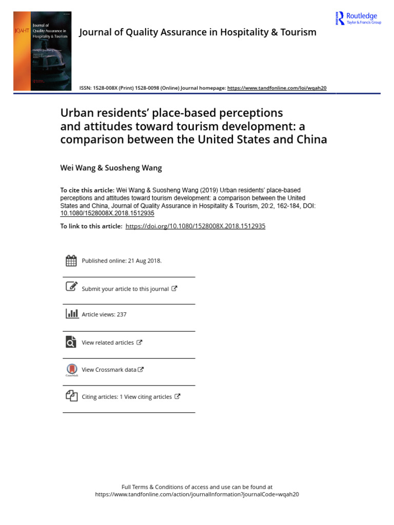 Urban Residents Place Based Perceptions and Attitudes Toward Tourism ...